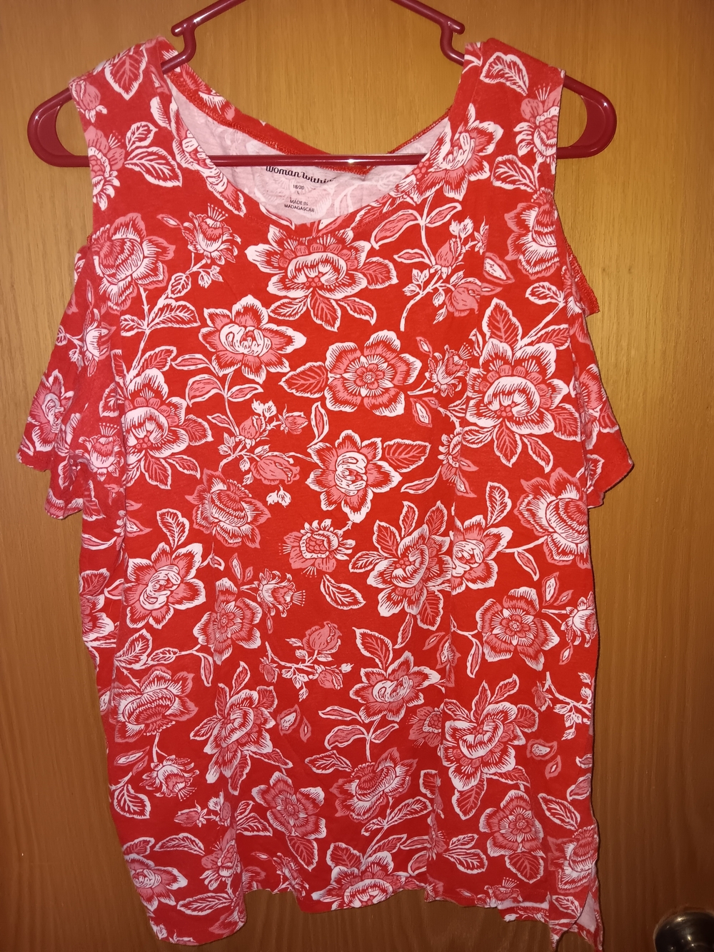 Woman Within Red and White Floral Tank Top/Tee
